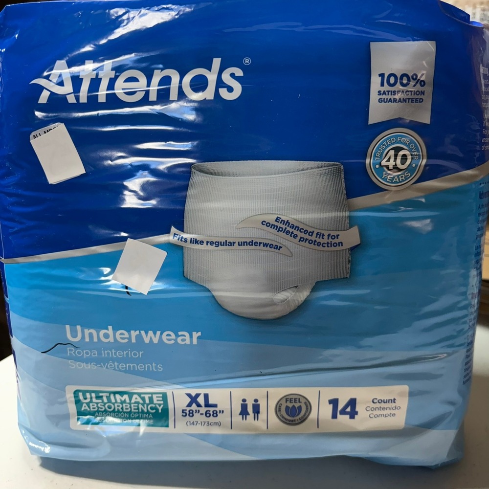 Attends Underwear Unisex XL White Ultimate Absorbency 14 Count LOT OF 2